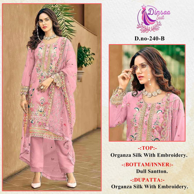 Dinsaa 240 A To D Embroidery Organza Pakistani Suits Wholesale Price In Surat
